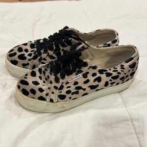 Superga Women's Black and Tan Animal Print Sneakers